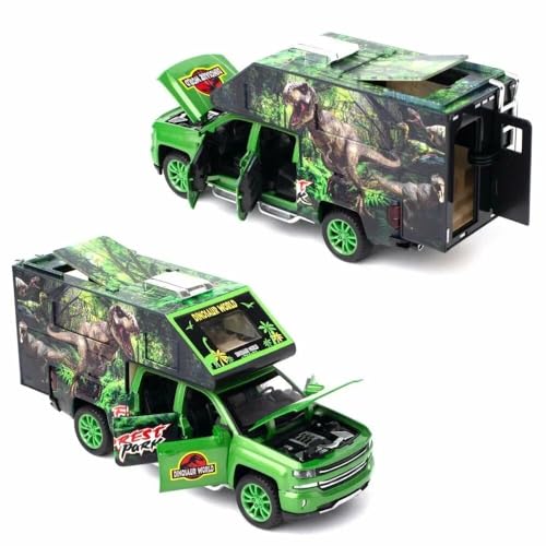 Image of DEUSON ECOM 1:32 Diecast Car Model Die Cast Metal Car Jurassic Dinosaurs World Transport Truck Light Sound Openable Door Pull Back