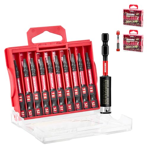 Geinxurn 20Pieces 2inches T8 Impact Tough Magnetic Screwdriver Bit Set, #8 Torx Head Power Bits, S2 Alloy Steel Star Bits with 1pc Bit Holder and Storage M-Box