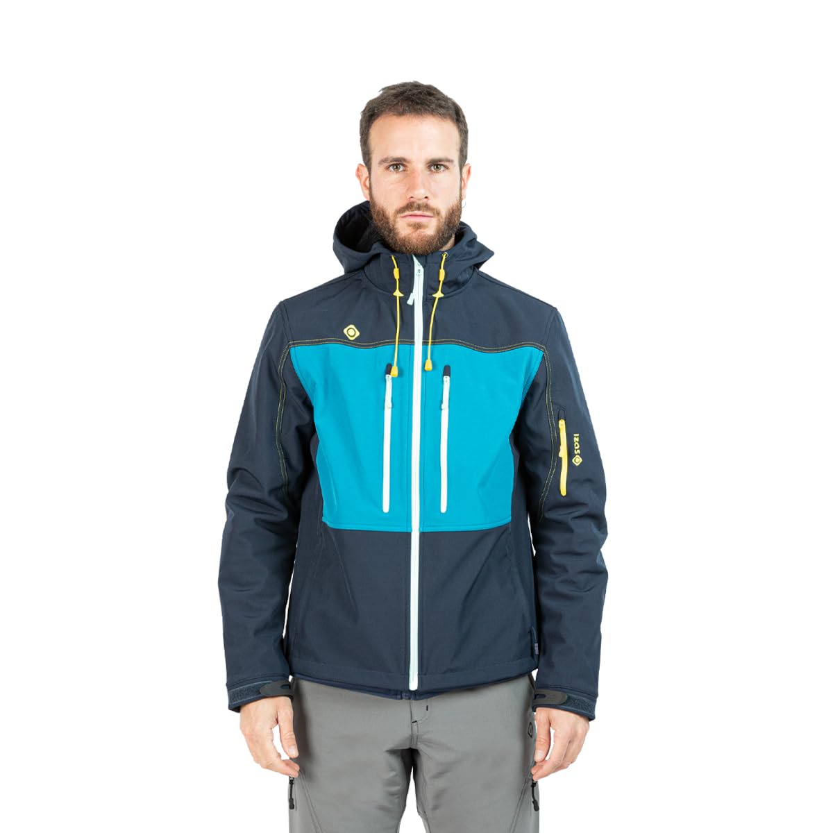 Izas Konka Chaqueta Soft Shell AWPS de Hombre Térmica, Elástica, Cortavientos y Resistente al Agua. Capucha y Bajo Ajustables. Bolsillos con Cremallera. Interior de Pelo