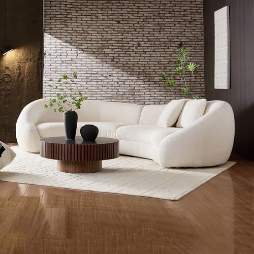 Image of KEIKI 126 inch Curved Oversized Boucle Sectional Sofa with Love Heart Design, Modern 5-Seater Polyester Couch with 2 Decorative Pillows and Rolled Arms, Easy Assembly, for Apartment, Living Room, White