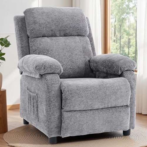 Image of Korser Recliner Chair, Living Room Chairs for Adults, Padded Deep Seat Reading Chair with Side Pockets, Small Recliners for Small Spaces, Lounge Chair for Living Room, Bedroom, and RV (Chenille)