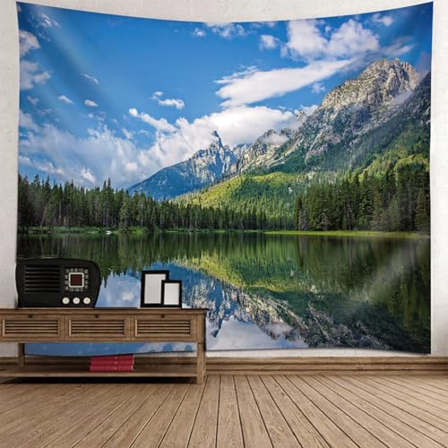 Gualiy Tapices de pared para dormitorio, tapiz de poliéster, lago bosque, montaña, paisaje, tapiz de pared para sala de estar, 94 pulgadas de largo x 87 pulgadas de ancho