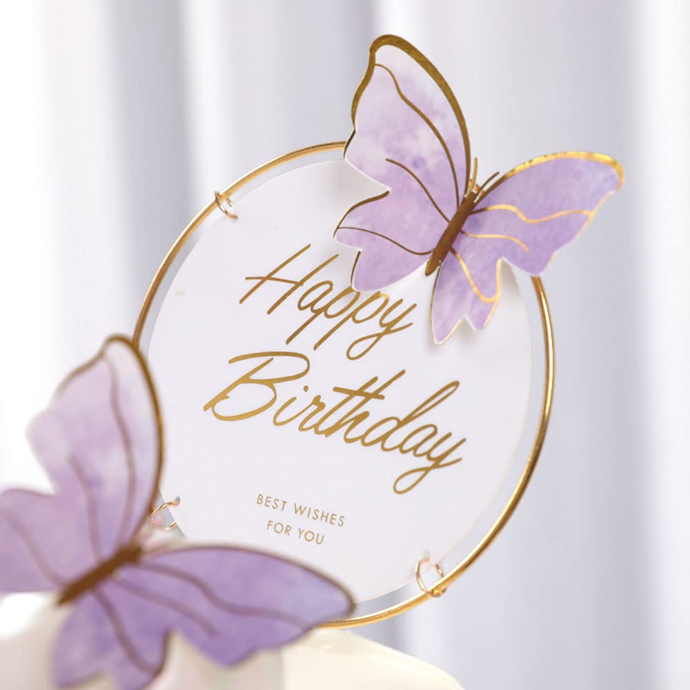 XIEMOMO 17-Piece Happy Birthday Cake Topper Set – 3D Butterflies, Bows & Acrylic Sign, Purple/Gold - View #11