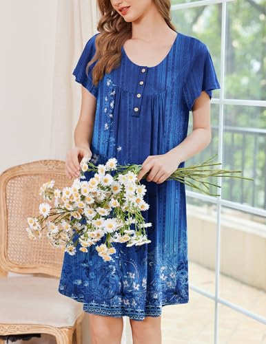 Image of Ekouaer House Dress for Women with Pockets Short Sleeve Moo Moos Plus Size Nightgowns Floral Print Mumu Dresses