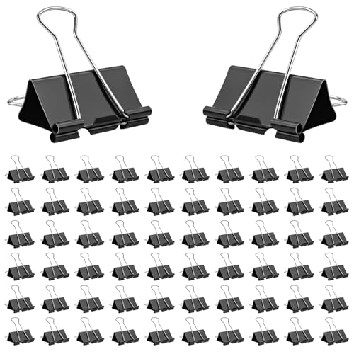 Image of OWLKELA 64 Pack Binder Clips, 1.6 Inch, Black | Large Paper Clamps,Ideal for Home Supplies, School, Office and Business