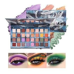 Mimore Paleta de sombras de ojos de maquillaje de 32 colores, paleta de sombras de ojos metálicas con brillo mate…