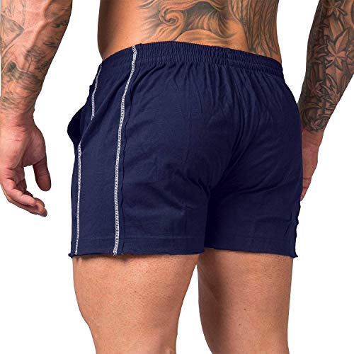 URRU Men's Gym Workout Boxing Shorts Running Short Pants Fitted Training Bodybuilding Jogger Short Navy Blue Small