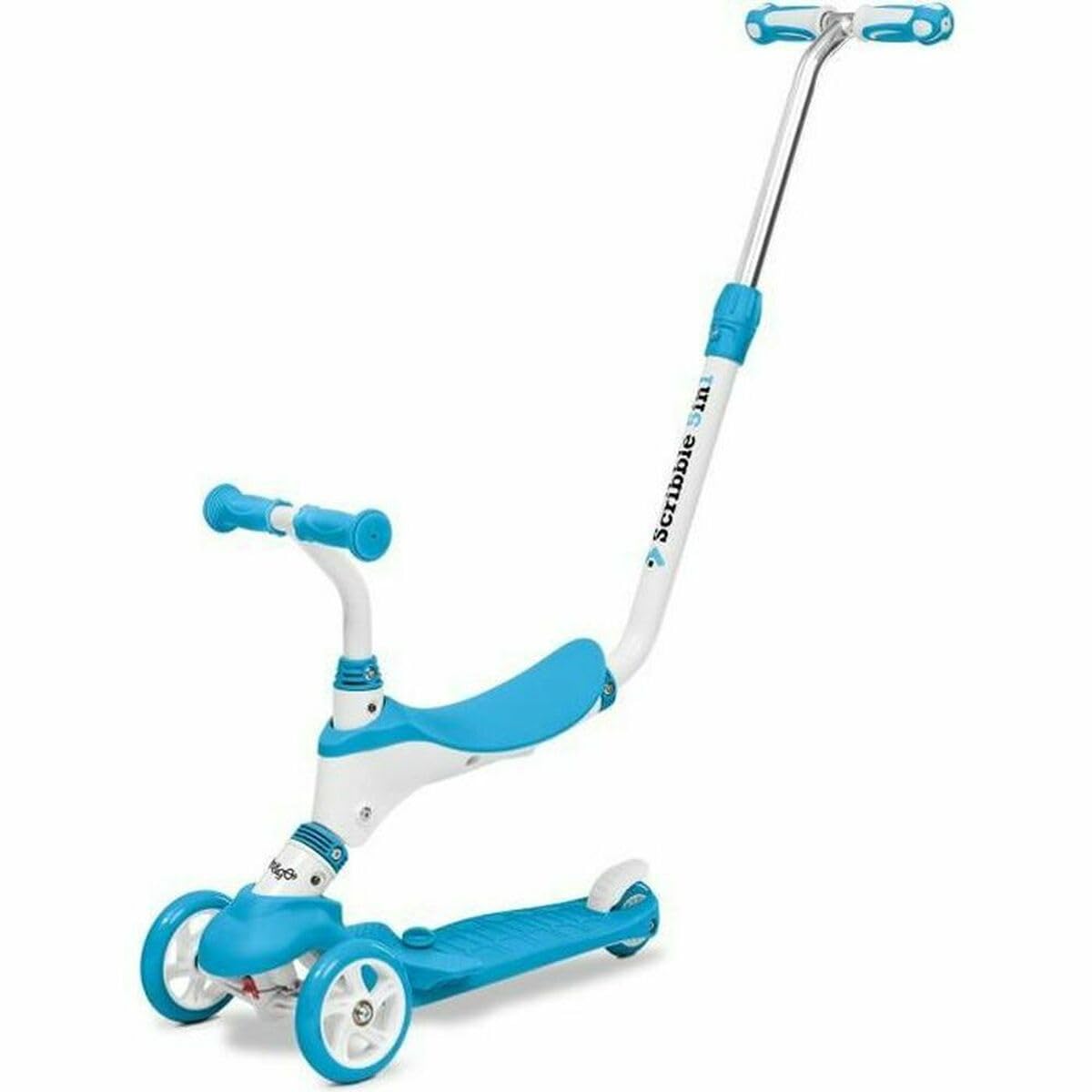 Mondo On&Go - Scribble Scooter for Kids 5in1 - 3 Wheel Scooter with Seat, Soft Rubber Pedals - Age 1 to 5 Years | Max 50 kg - Blue