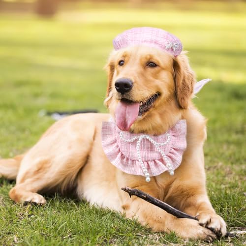 Disfraz para perro y gato 2 piezas con gorro beret y pañuelo rosa miniatura 3