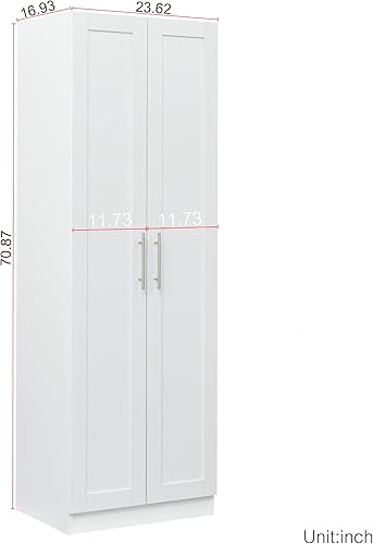 Miniatura 2 de EMKK Armario de 71 pulgadas de alto con estantes, 2 puertas, armario de almacenamiento para armario, cómoda de madera Ar Moire para dormitorio,