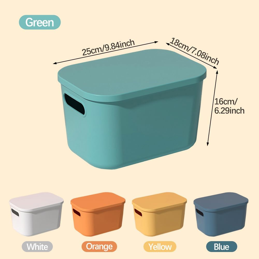 10 Pieces Storage Containers with Lids, Closet Organizers in 5 Colors, Stackable Plastic Baskets with Handles, Storage Bins for Bathroom, Kitchen, Office