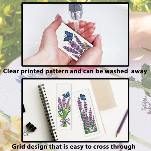 Image of ACRNIGHEET 6PCS Cross Stitch Bookmark Kit for Beginner Stamped Cross Stitch Kits for Adults Lavender DIY Tassel Embroidery Bookmark Kits Needlepoint Kit with Instructions Craft Gift 8.5''x3'' 11CT