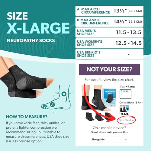 Image of BraceAbility Neuropathy Socks (3 Pairs) - Multipack Peripheral Compression Diabetic Toeless Foot Sleeves for Nerve Damage in Feet, Ankle Gout, Plantar Fasciitis Relief for Men and Women (XL - Black)