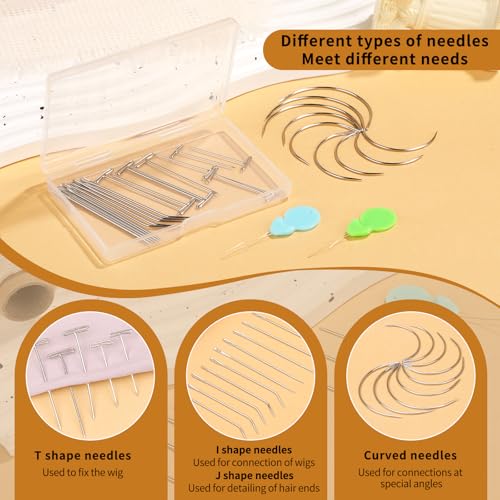 Ftyiwu Hilos de Costura, Hilo para Extensiones de Cabello 110 Yardas, Aguja y Hilo para Cabello con 29 Agujas en Formas I/J/T/C miniatura 5