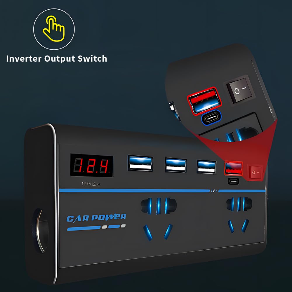 OBEST 200W Inversor 12V/24V DC 110V/220V AC Adaptador Mechero Coche a Enchuf Power Inverter Transformador con Encendedor de Cigarrillos/Toma de 3 Clavijas/Puertos USB/Toma PD/QC