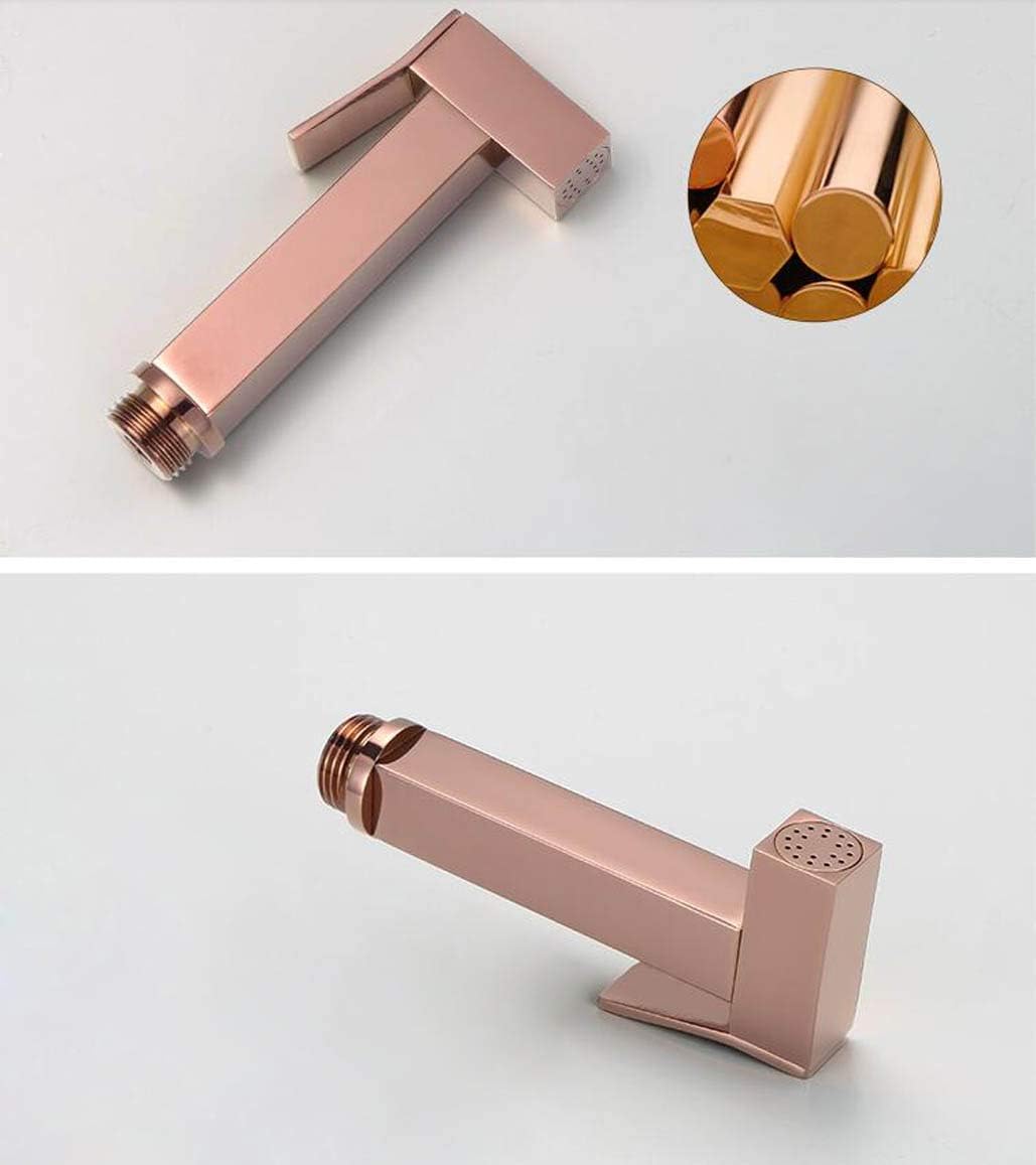 Bidet Spray Set, Rose Gold Brass Square Bidet Bathroom Hand Shower Bidet Toilet Sprayer Hygienic Shower Bidet Tap Wall Mounted Bidet Faucet Set,B