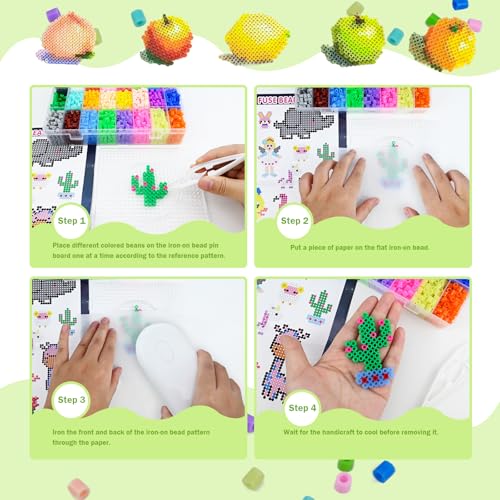 lompyeu Bügelperlen Set, 4300 Stück 5mm Bügelperlen mit 6 Bügelperlen Platten, Steckperlen Mädchen Jungen, 24 Farben DIY, 3D für Kinder Geschenk Spielzeug Bastelideen