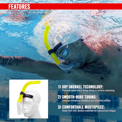 Image of AIRAVAT Front Snorkel Tuna,Dive Mask Easy-Breath Free Diving Snorkel for Snorkeling Scuba Diving Freediving Swimming (Yellow)