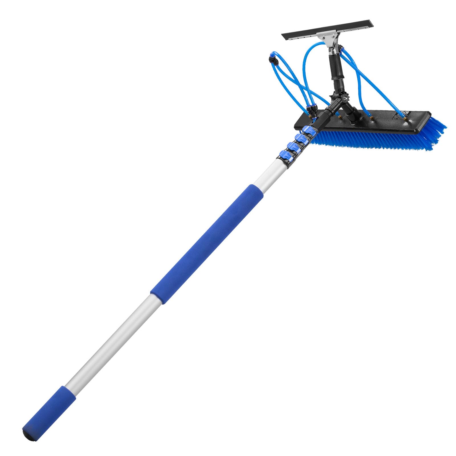VEVOR Kit de Limpieza de Paneles Solares con Pértiga Telescópica 4,6 m, Suministro de Agua, Escobilla de Goma, Cabezal Giratorio 180°, Kit de Cepillo de Limpieza para Paneles Solares con Manguera 20 m