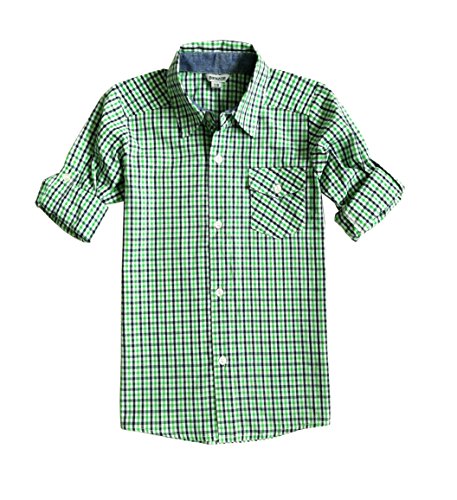 Bienzoe Garçon Coton Plaid Roll-up Manche Chemises 9/10 Vert Cover