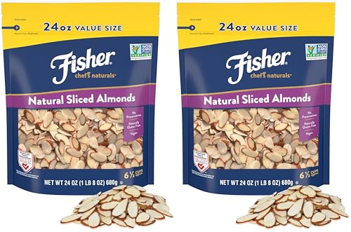 Image of Fisher Chef's Naturals Unsalted Sliced Almonds 24oz Resealable Bag, Raw Nuts Perfect for Cooking, Baking & Snacking, Healthy Snacks for Adults, Vegan Protein, Keto Snack, Gluten Free (Pack of 2)