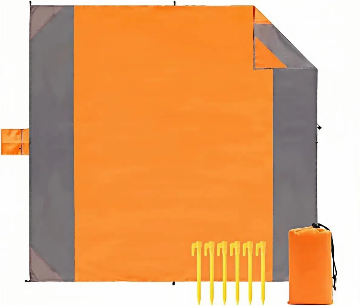 KoovDem Beach Blanket Sandproof Oversized, 80''×80'' Extra Large Mat, Waterproof Foldable Blankets Mat for Beach with 4 Stakes for Travel Camping Nylon 210T(orange)