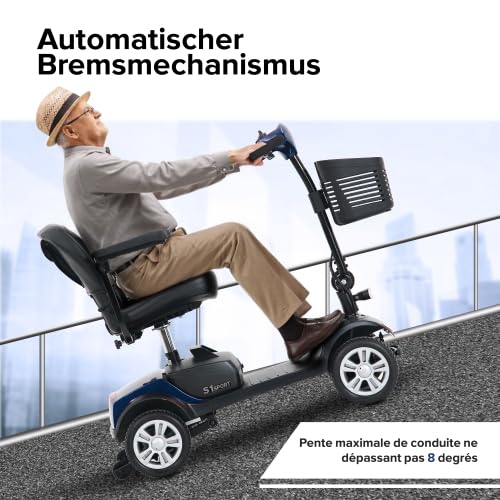 Seniorenmobil Elektromobil 4-Rad mit Sitz, 300W Motor, 136 kg Tragkraft, 6 km/h, herausnehmbarer Akku, 360° drehbarer Sitz, LED-Beleuchtung, elektromagnetische Bremse, Blau