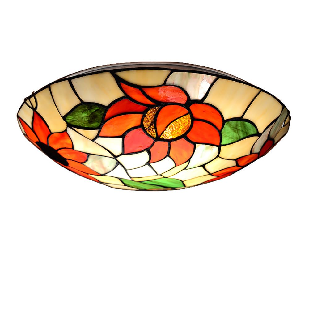WSXEDC Tiffany Style Ceiling Light Stained Glass Ceiling Lamp Flush Mount Ceiling Lighting E26 E27 Vintage Fixture Lamps 20 Inch
