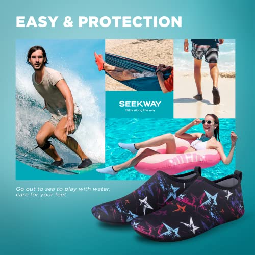 Image of SEEKWAY Water Shoes Quick-Dry Aqua Socks Barefoot Slip-on for Beach Pool Swim River Yoga Lake Surf Women Men Black SK001