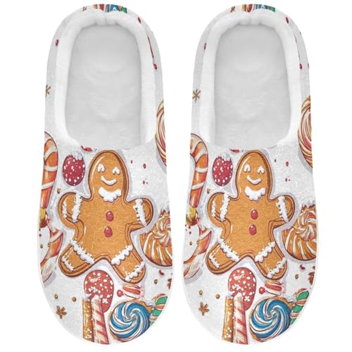 JUNZAN Gingerbread Candy Christmas Cotton Slippers for Men Comfy Memory Foam Mens Slippers for Indoor Funny Presents 6-7