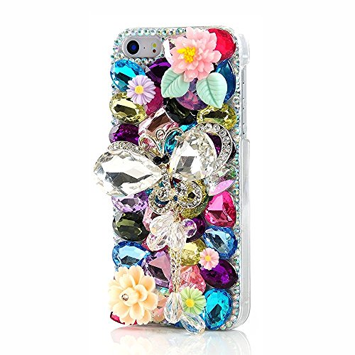 STENES Bling Case Compatible with iPhone X Case - 3D Handmade Luxury Series Crystal Butterfly Rhinestone Pendant Flowers Leaf Sparkle Rhinestone Cover - Colorful