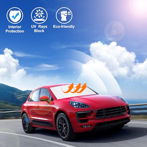 Image of Windshield Sun Shade Custom Fit for 2014-2024 2025 2026 Porsche Macan Accessories Foldable Sunshade Sun Blocker Protect Car from Sun Rays & Heat Damage Keep Car Cooler