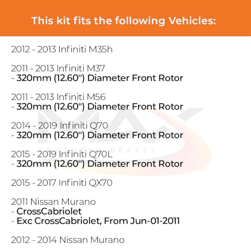 Image of Max Advanced Brakes Front & Rear Brake Kit Compatible With 2011-2014 Nissan Murano Compatible With Infiniti QX70 Q70 Replacement Drilled Slotted Black Coated Disc Brake Rotors and Ceramic Brake Pads