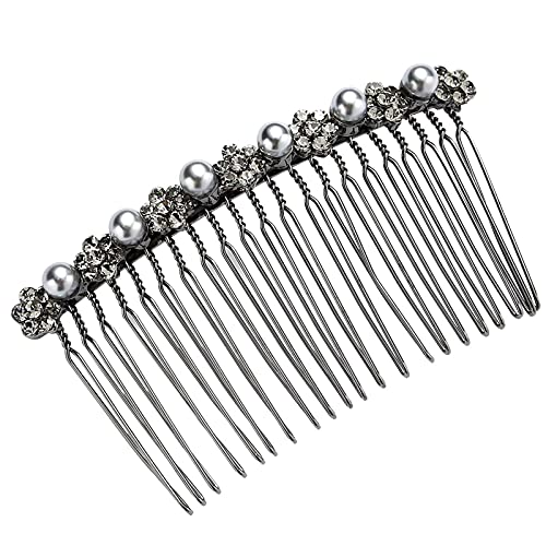 CHIMERA 3.15" Side Hair Comb Artificial-pearl Crystal Metal Comb French Twist Comb Hair Clips Gray