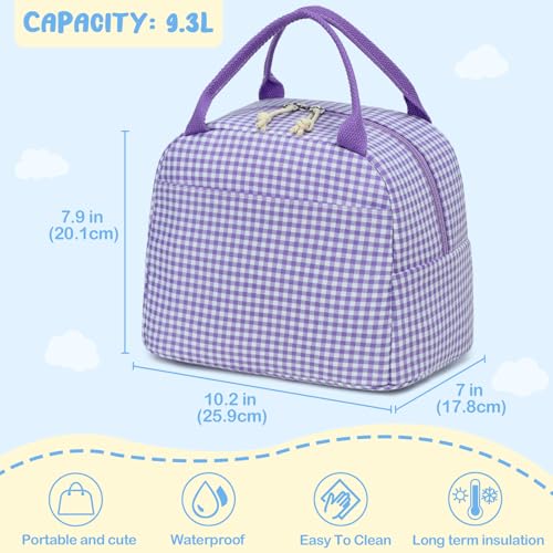 Image of CAMTOP Lunch Box Kids Insulated Lunch Bag Large Reusable Leakproof Cooler Lunch Bags for Boys Girls School Travel Picnic (Purple and White Checkered)