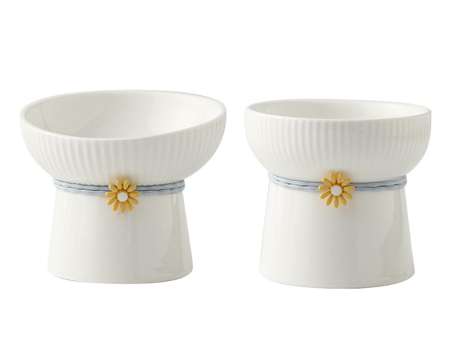 Gezipvn 2 Pcs Elevated Cat Food Bowl, Ceramic Raised Cat Bowls, Anti Vomit Cat Food Bowl, Cat Feeding Bowl Neck Protective Bowl, 14° Tilted Raised Cat Feeder（Pure white）