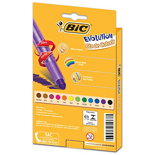 Giz de Colorir Retrátil BIC Evolution, 742987, 12 cores