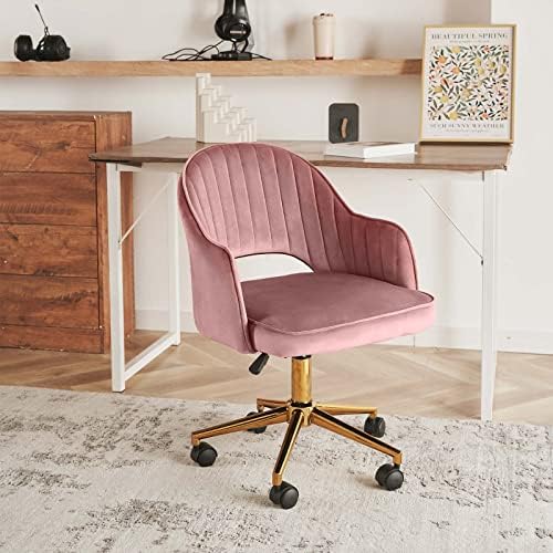 Sepnine Modern Home Velvet Office Chair Back Hollowed Cute Vanity Chair with Gold Base for Girls,Swivel Desk Chair for Living Room Bedroom