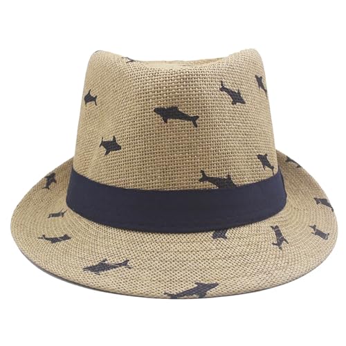 Kids Summer Fedora Straw Hat Western Cowboy Cowgirl Panama Hat Floppy Sun Visor Beach Cap for Girls Boys 5-10Y2