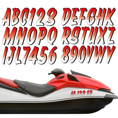 Image of MotiMind 30 Pcs Boat Registration Numbers 0 to 9 and Name Decal Letters A to Z Waterproof Marine Boat Registration Numbers Custom Vinyl Stickers for Yachts Personal Watercraft(Gradient,Red)