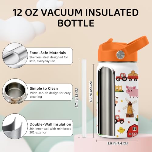 Image of Animal Water Bottle, Stainless Steel Insulated Tumbler with Straw Lid and handle, 12oz Reusable Leak-Proof Bottle for Sports
