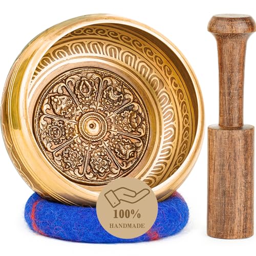 Hihealer tibetanska sjungskålar, set, 100 % nepal, handgjord, stor ljudskål med instruktioner, klubba, kudde, presentask; meditation, yoga,...