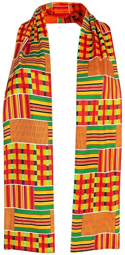Afibi African Kente Print Stole Sash African Scarf Kente Stole Sash Unisex Kente Cloth Scarves (Yellow)