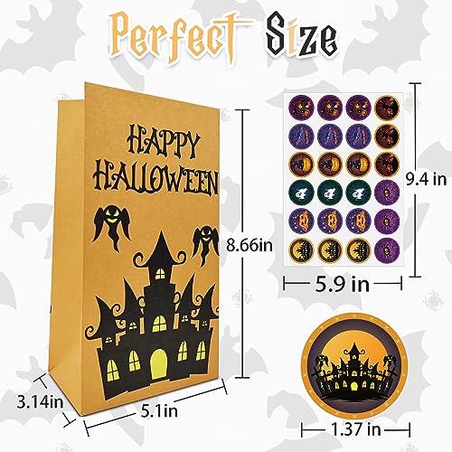 M-sorflly Halloween Treat Bags Large,24pcs Halloween Goodie Bags Paper,Trick or Treat for Kids Candy Bag and 24pcs Halloweens Stickers Gift Bags - image 2