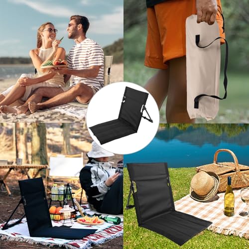 MEISO Strandmatte mit Rückenlehne, Klappbar Strandstuhl, Tragbare Strandliege Faltbarer, Campingstuhl Liegestuhl für Picknick, Garten, Wandern (Schwarz)