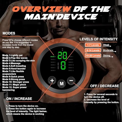 Aileda Elettrostimolatore Muscolare Professionale,Elettrostimolatore Per Addominali,Elettrostimolatore Addominali, Ems Stimolatore Muscolare Addome/Braccio/Gambe/Waist/Glutei - 8