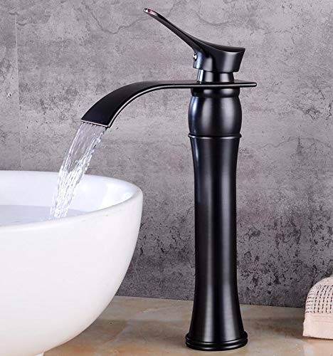 Grifo de lavabo con cascada en latón negro mate para regular agua fría y caliente