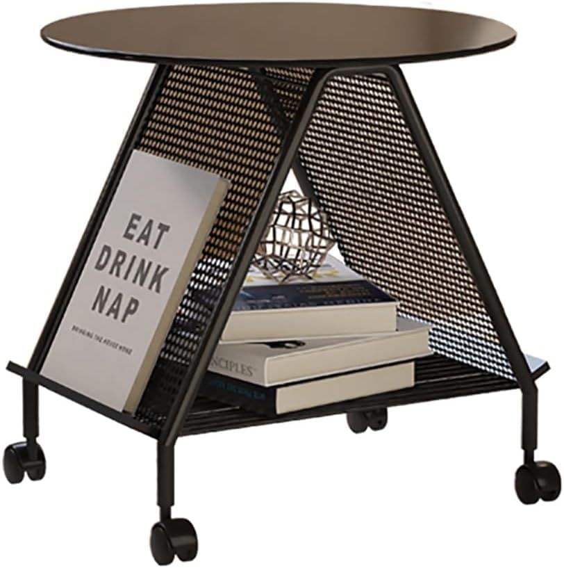 Table ronde de 19,6 pouces exquise avec étagères raffinées pour intérieur chic