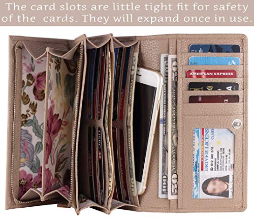 Image of Women's Top Grain Leather Wallet, RFID Blocking Bifold clutch, 17 Card Slots, Zip Pocket Organizer, Elegant Gift for Women - Birthday, Valentine, Anniversary - OFF WHITE
