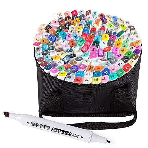 Arrtx-ALP 168 Colors Alcohol Based Dual Tip Markers Set, Artist Sketch Marker Pen with Marker Carry Bag for Graphic Drawing Painting Design Coloring Highlighting